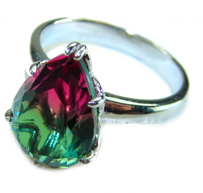 8.8 carat Brazilian Tourmaline .925 Sterling Silver Perfectly handcrafted Ring s. 7 1/4 - Tourmaline ring close-up; pear-cut stone in sterling silver setting.