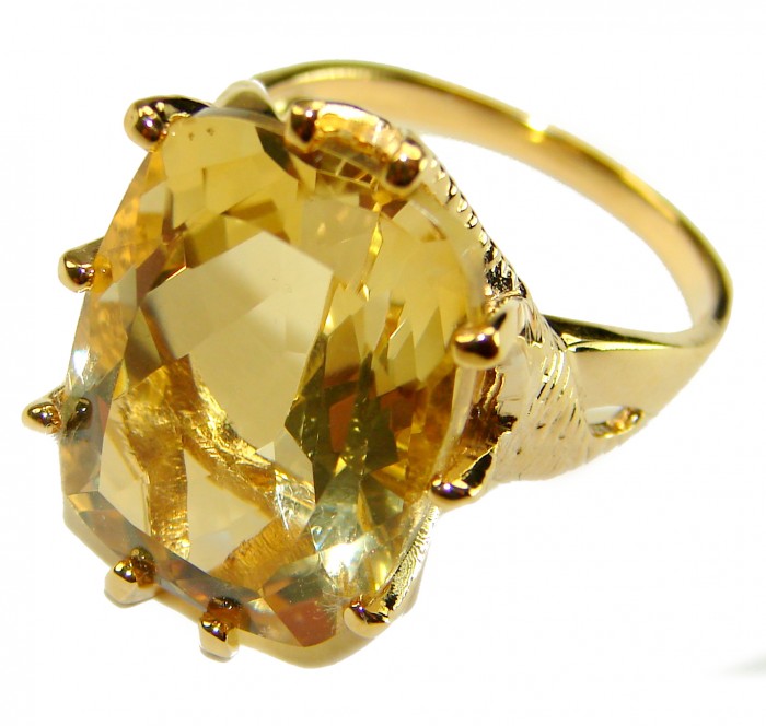 18.8 carat Genuine Heliodor 14K Gold over .925 Sterling Silver handcrafted ring size 10 - Side view of 18.8 carat Heliodor ring in 14K gold over sterling silver.