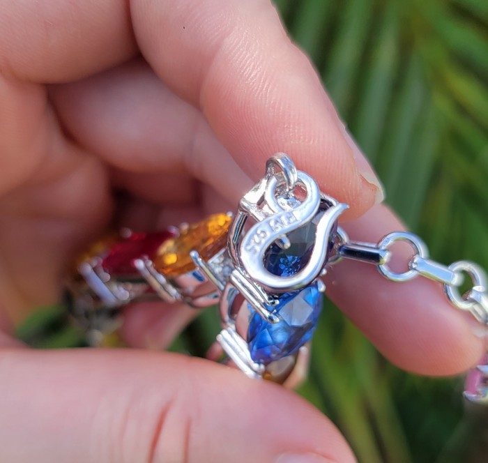 Tutti Frutti 65.5 CARAT MUTIGEM .925 Sterling Silver brilliantly handcrafted Bracelet - Clasp detail of Tutti Frutti multigem .925 Sterling Silver bracelet.