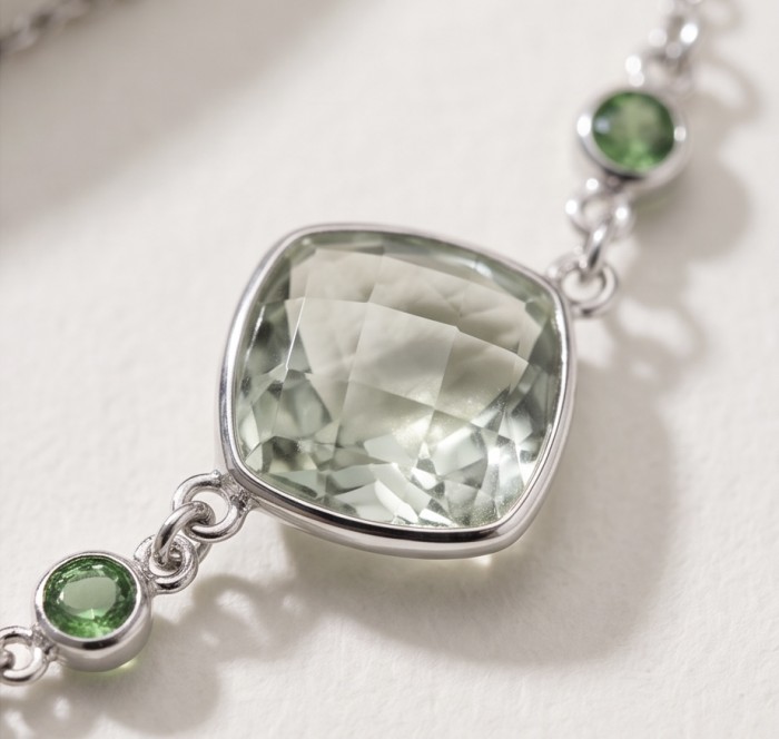 Infinity 18.5 carat Authentic Multigems Rhodium over .925 Sterling Silver handcrafted Statement necklace - Close-up of Infinity 18.5 carat multigems rhodium bracelet stones