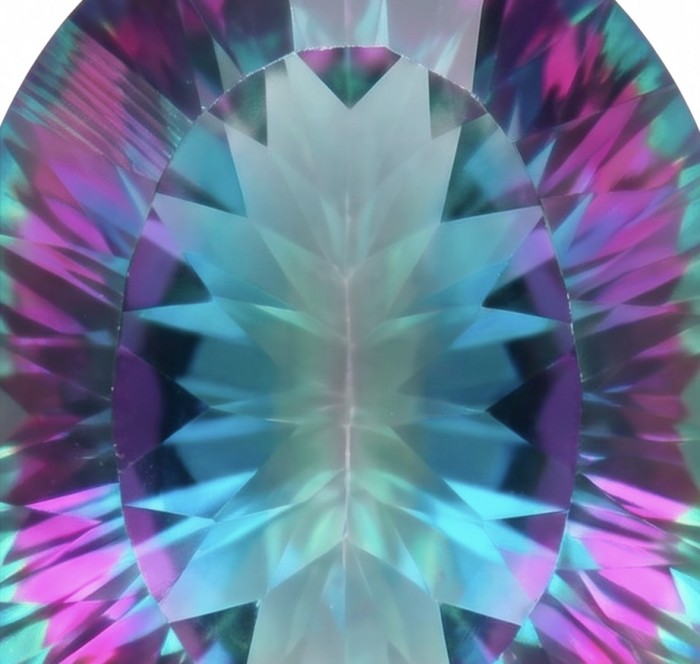 Extravaganza 22.5 carat oval cut Mystic Topaz .925 Sterling Silver handcrafted Pendant - Close-up of 22.5 carat oval cut Mystic Topaz stone.