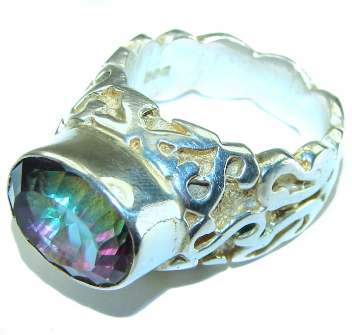 Massive Mystic Topaz .925 Sterling Silver handcrafted ring size 8 1/4 - photo 1