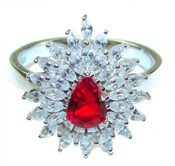 Red Brilliance 3.5 carat Ruby .925 Silver handcrafted Cocktail Ring s. 8 1/4 - photo 2