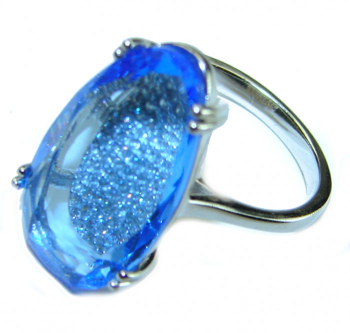 Blue Sky 10.5 carat Swiss Blue Topaz .925 Sterling Silver Handcrafted Ring size 7 - photo 1