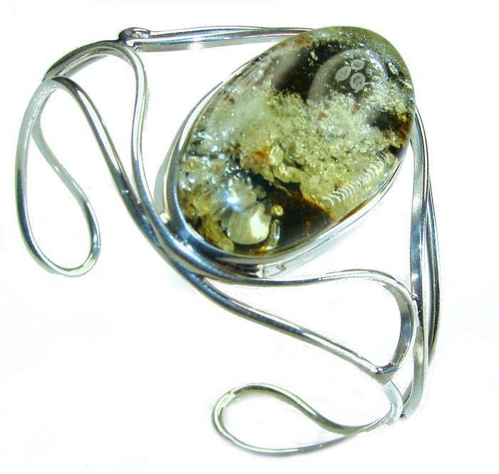 Modern Design Genuine 27.8 carat Baltic Amber .925 Sterling Silver handcrafted Bracelet / Cuff - photo 3