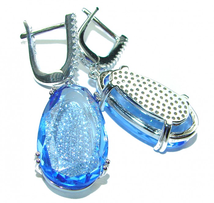 Eau Propre natural 18.5 CARAT Blue Swiss Topaz .925 Sterling Silver handcrafted earrings - photo 1