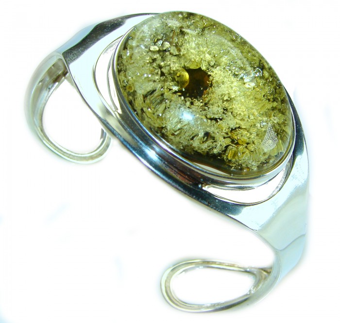 Classy Design Genuine AAAAA QUALITY FACETED GREEN Baltic Amber .925 Sterling Silver handamde Bracelet / Cuff - photo 3