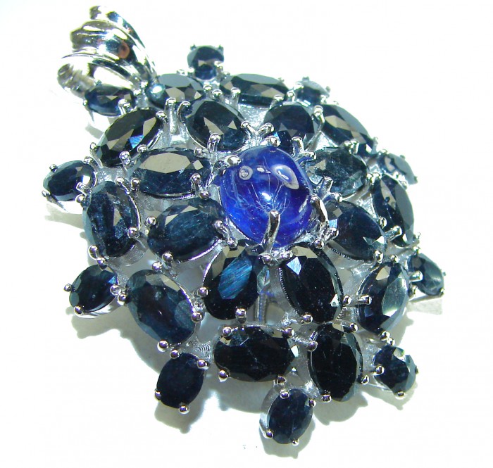 Blue Star Oval cut cut 29.4 carat Sapphire .925 Sterling Silver handcrafted pendant - photo 1