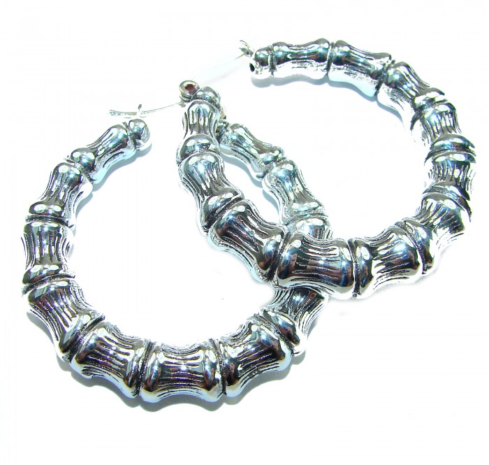 Huge - Bamboo Tree design .925 Sterling Silver handmade Bali made Earrings - photo 4