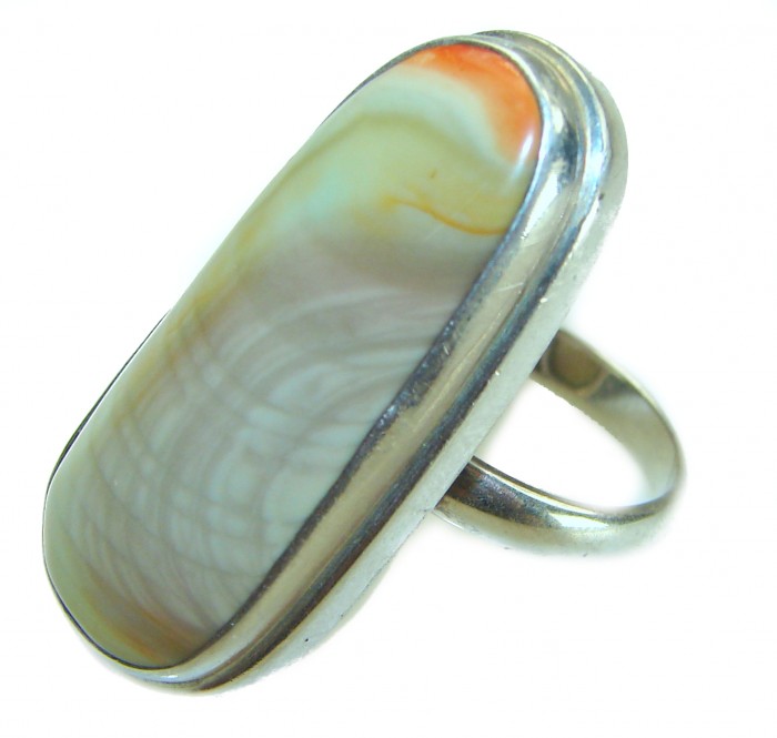 Genuine Top quality Imperial Jasper .925 Sterling Silver handcrafted ring s. 8 - Close-up of Imperial Jasper ring in .925 sterling silver setting.
