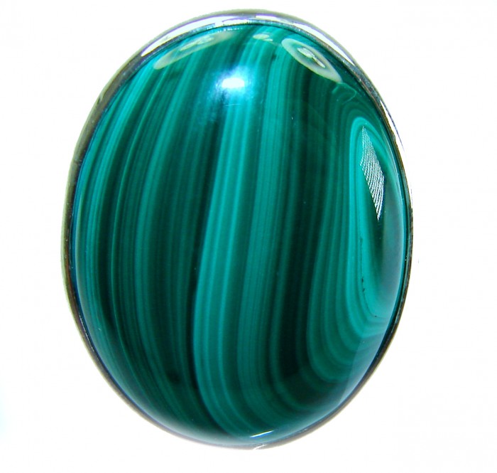 The best quality 20.2 CARAT genuine Malachite from Ural Mountains .925 Sterling Silver handcrafted ring size 7 adjustable - Close-up of a 20.2 carat genuine Malachite gemstone.