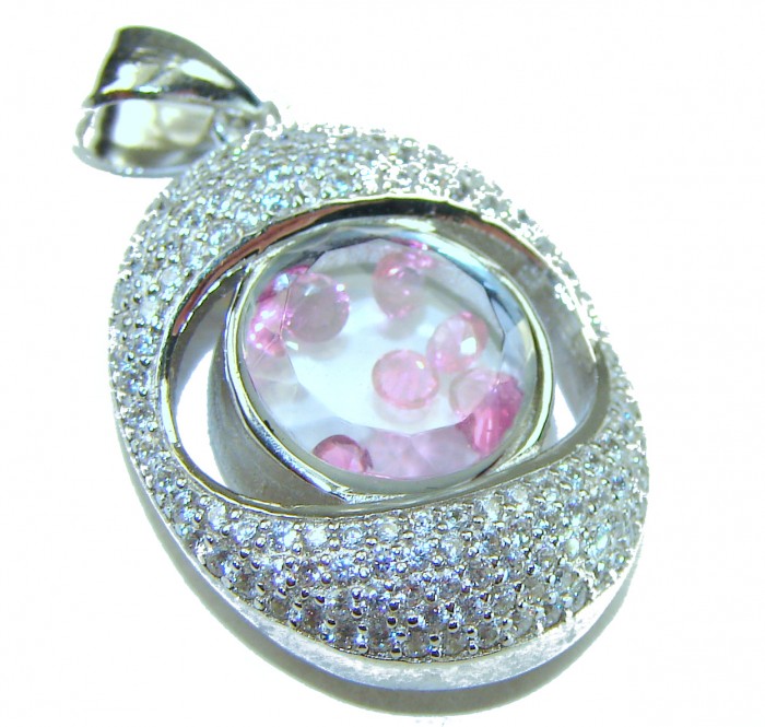 Floating Memories 10.5 carat Pink Sapphire .925 Sterling Silver Handcrafted Statement pendant - Side view of Floating Memories pink sapphire pendant in sterling silver.