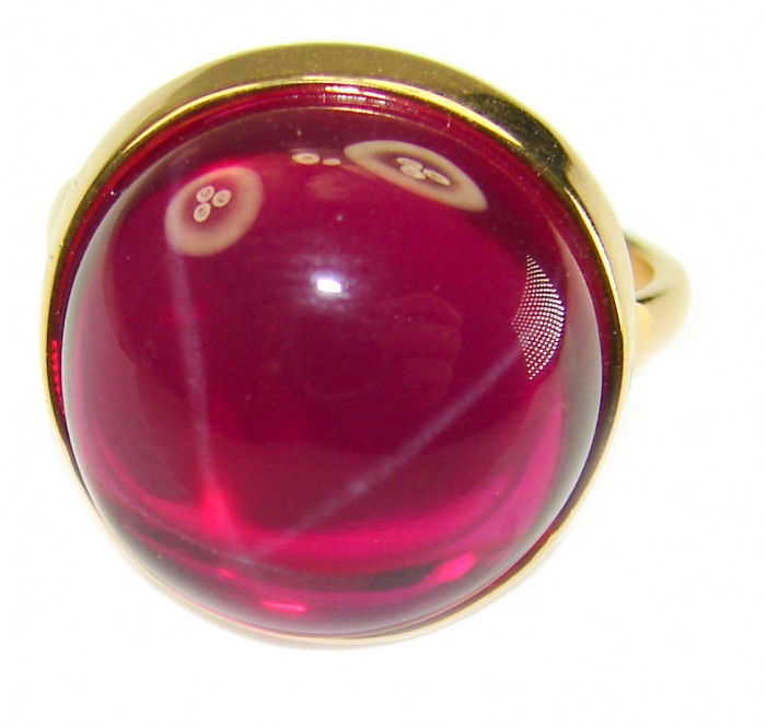 Bella Rosa Genuine 12.8 CARAT Star Ruby 18k GOLD OVER .925 Sterling Silver Statement Ring size 8 - Close-up of Bella Rosa 12.8-carat star ruby ring in 18k gold over silver
