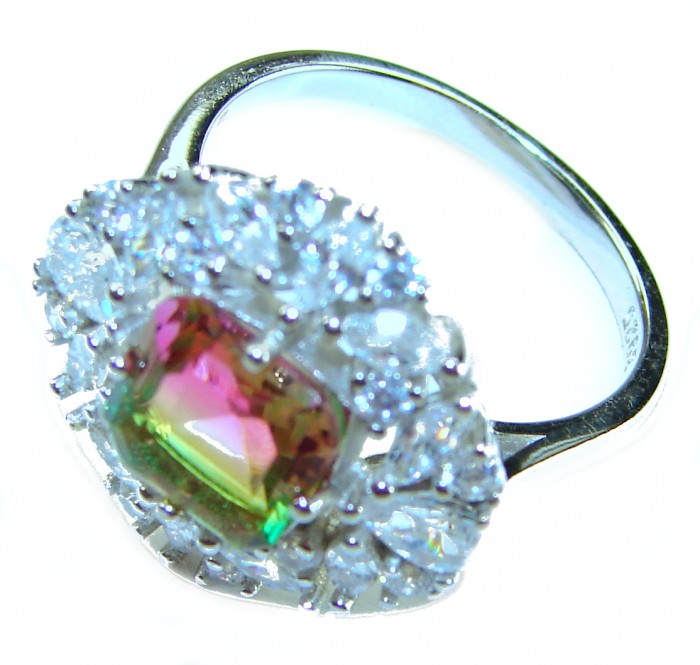 4.8 carat Brazilian Tourmaline .925 Sterling Silver Perfectly handcrafted Ring s. 8 1/4 - Close-up of a Brazilian Tourmaline sterling silver ring