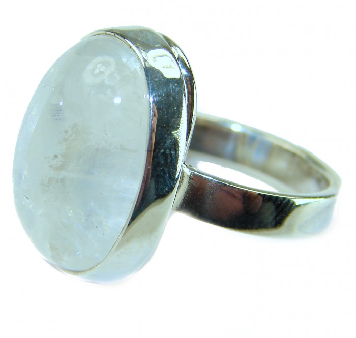 Rainbow Moonstone .925 Sterling Silver handmade ring s. 8 adjustable - Side view of Rainbow Moonstone .925 Sterling Silver handmade ring size 8