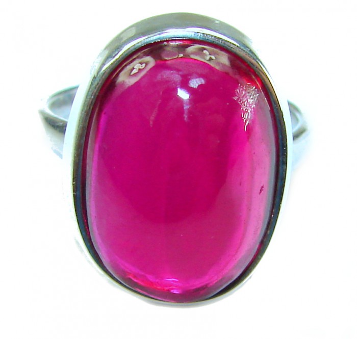 Bella Rosa Genuine 10.5 CARAT Star Ruby .925 Sterling Silver Large Statement Ring size 7 1/4 - Close-up of Bella Rosa 10.5 carat star ruby in .925 sterling silver ring