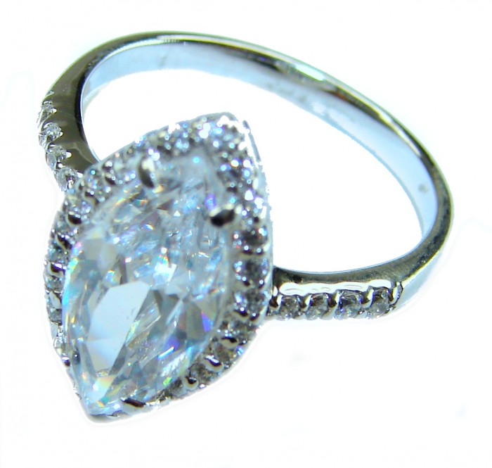 LUXURIUS 6.5 carat White Topaz .925 Sterling Silver ring size 7 1/4 - Marquise-cut white topaz ring in sterling silver, top view.