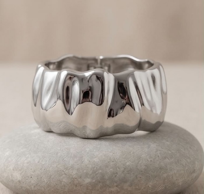 Precious Natural Silver Waves Women Hinge Bangle bracelet - photo 2