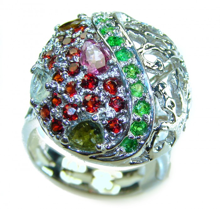 Precious authentic 7.5 carat Pink- Green Watermelon Tourmaline .925 Sterling Silver Handcrafted Ring size 8 - photo 2