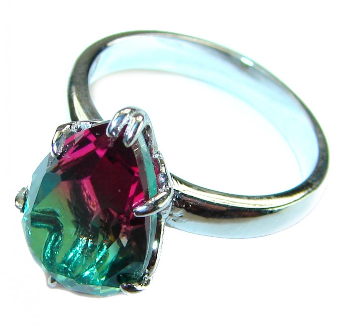 7.9 carat pear cut Brazilian Tourmaline 14K Gold over .925 Sterling Silver Perfectly handcrafted Ring s. 7 - Close-up of 7.9 carat Brazilian Tourmaline ring with 14K gold setting.