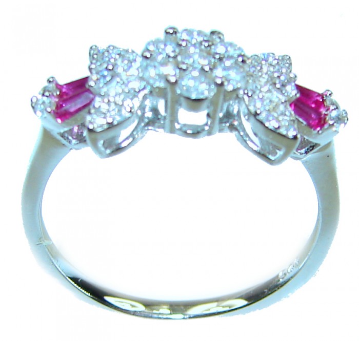 1.8 carat Authentic Ruby .925 Sterling Silver Handcrafted Ring size 6 3/4 - Side view of silver ring with ruby and diamond accents.