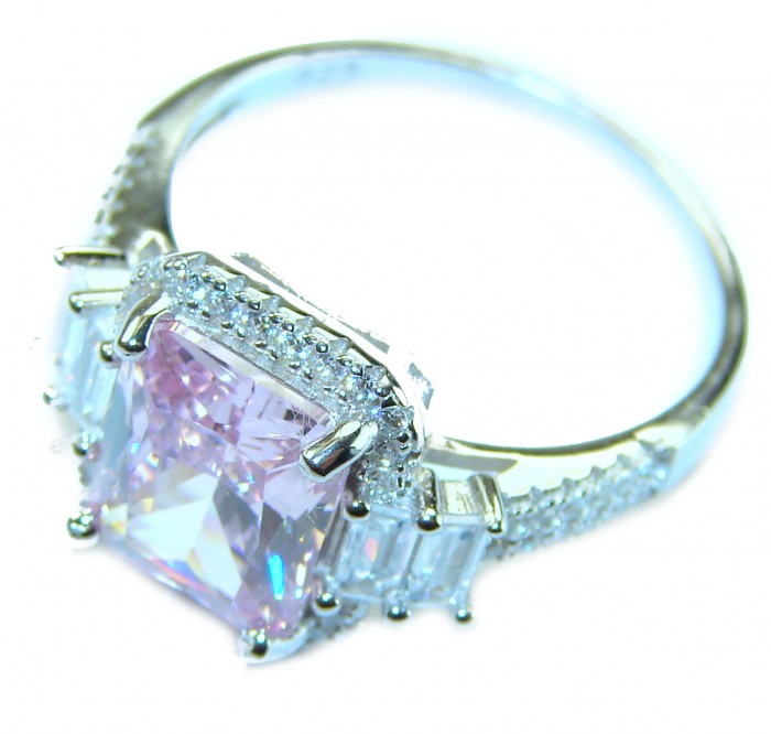 Real Beauty 5.2 carat emerald cut Pink Sapphire .925 Silver handcrafted Cocktail Ring s. 8 1/4 - Side view of Real Beauty pink sapphire ring with emerald cut stone