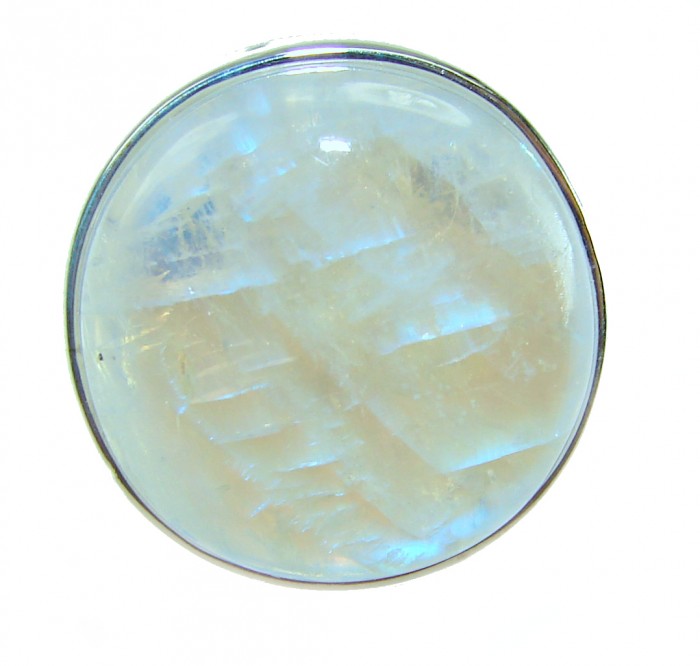 Rainbow Moonstone .925 Sterling Silver handmade ring s. 6 1/2 - Stone close-up of Rainbow Moonstone .925 Sterling Silver ring, size 6 1/4.