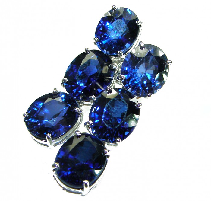 Deep Ocean 22.5 carat London Blue Topaz .925 Sterling Silver handmade Statement earrings - Close-up of Deep Ocean 22.5 carat London Blue Topaz in sterling silver.