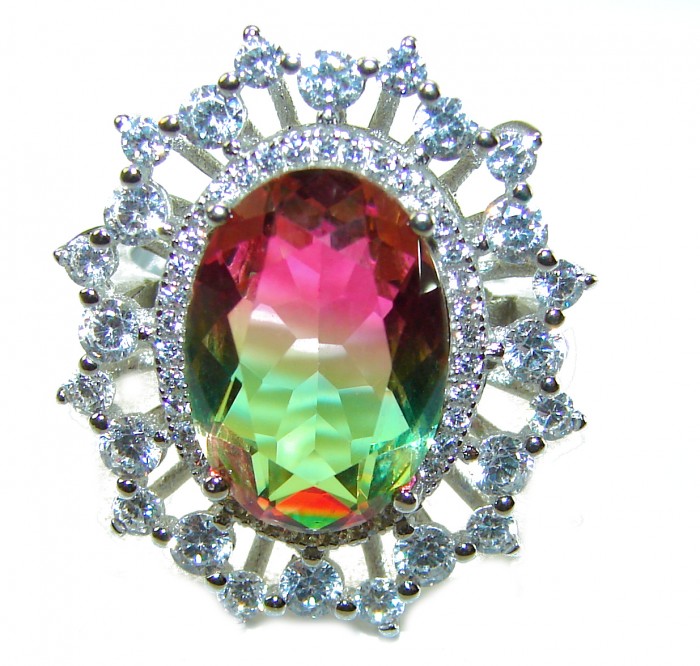 Magnificent 11.2 carat oval cut Pink Tourmaline .925 Silver handcrafted Cocktail Ring s. 8 - Close-up of 11.2-carat oval pink tourmaline in .925 silver setting