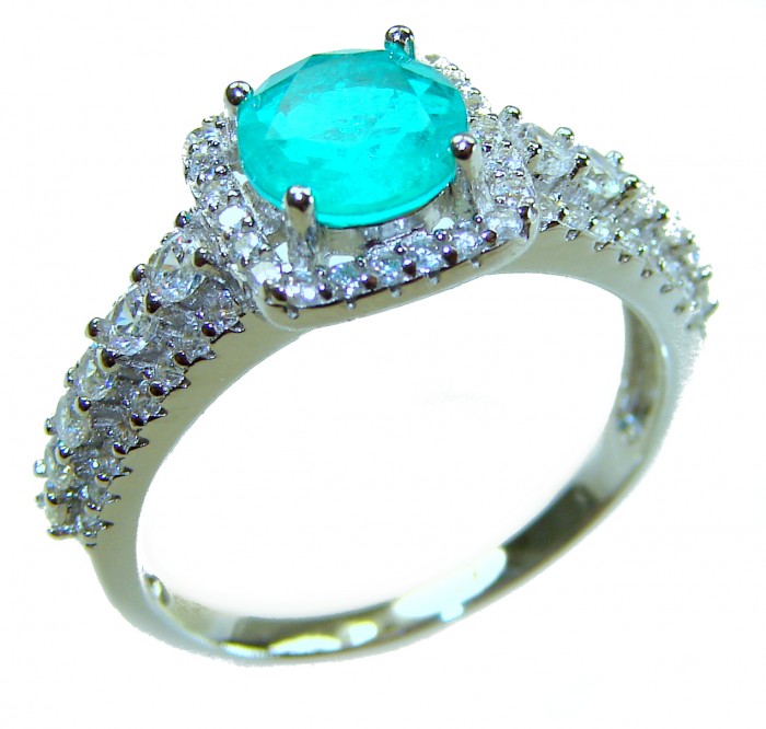 Gabriella - Luxurious 4.6 carat Emerald .925 Sterling Silver handcrafted Cocktail Ring s. 8 1/4 - Emerald ring side view, 4.6 carats, sterling silver, diamond accents.