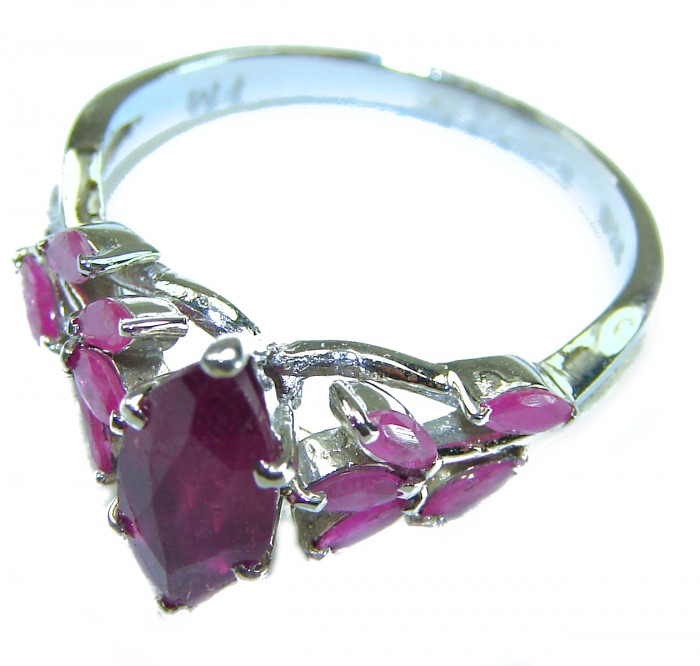 Real Beauty Natural 8.9 carat Ruby .925 Sterling Silver handmade Statement Ring size 9 - Side view of ruby and sterling silver ring with multiple stones