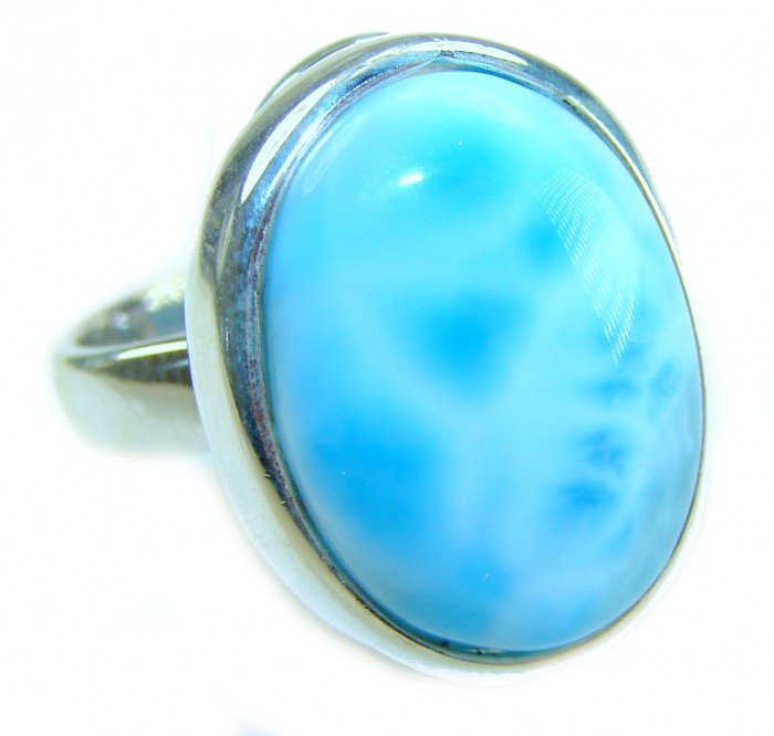 Large 14.9 carat Blue Perfection Blue Larimar .925 Sterling Silver handmade Large ring size 7 adjustable - Stone close-up of 14.9 carat Blue Larimar set in .925 sterling silver.