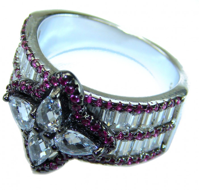 Art Deco Carmen Natural 11.4 carat Ruby .925 Sterling Silver Statement Ring size 7 - Side view of Art Deco Carmen ring with rubies and sterling silver.