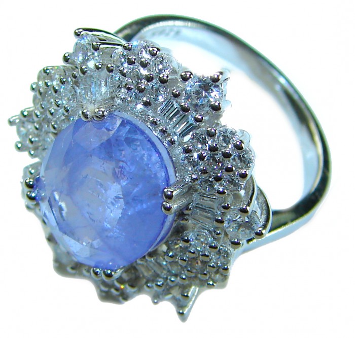 Nautilus 10.2 carat Tanzanite .925 Sterling Silver handcrafted Ring size 7 - Close-up of Nautilus 10.2 carat Tanzanite ring in .925 Sterling Silver.