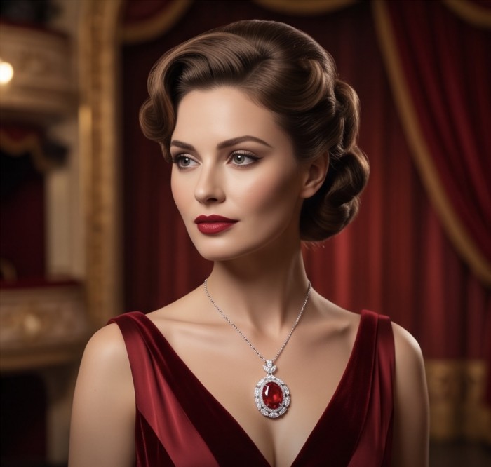 Luxurious 17.9 carat natural Mozambique Ruby .925 Sterling Silver .925 Sterling Silver Statement Necklace - Woman wearing 17.9 carat Mozambique ruby necklace, front view.