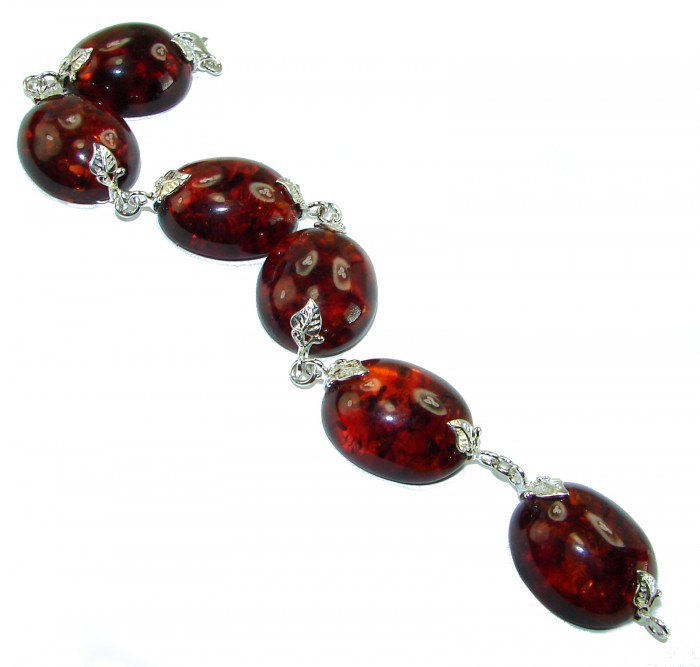Cognac Color Beautiful Amber .925 Sterling Silver handcrafted Bracelet - photo 1