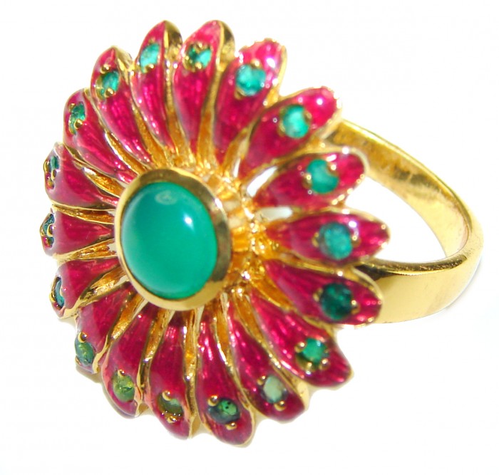 Authentic Jade Enamel 18K Gold over .925 Sterling Silver Huge handcrafted Ring s. 6 3/4 - photo 1