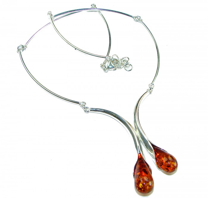 Elegant Natural Baltic Amber .925 Sterling Silver handcrafted necklace - photo 3