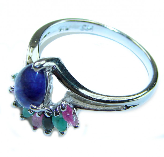 Deep Ocean 2.5 carat Sapphire .925 Sterling Silver handmade Statement Ring size 8 3/4 - photo 1