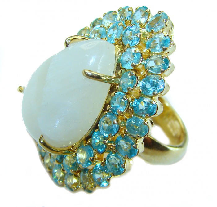 Moonlight Huge - 55.8 carat Rainbow Moonstone 14K Gold over .925 Sterling Silver handmade Statement Ring size 6 1/4 - photo 2