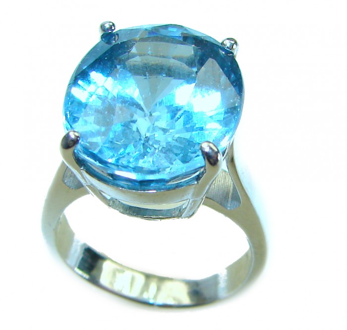 Blue Planet 10.5 carat Fancy oval cut Swiss Blue Topaz .925 Sterling Silver handmade Ring size 5 3/4 - photo 2