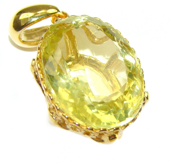 Oval cut 12.3 carat Lemon Quartz 18K Gold over .925 Sterling Silver handcrafted pendant - photo 3