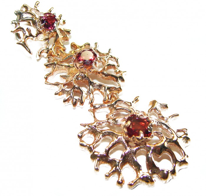 Ocean Reef Garnet 14K Gold over .925 Sterling Silver handmade pendant - Close-up of Ocean Reef Garnet earrings in 14K gold over sterling silver