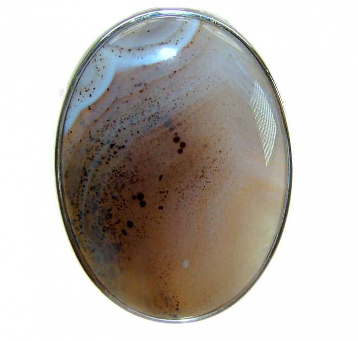 Top Quality Botswana Agate .925 Sterling Silver handcrafted Ring s. 8 adjustable - Close-up of Botswana Agate in .925 Sterling Silver setting.