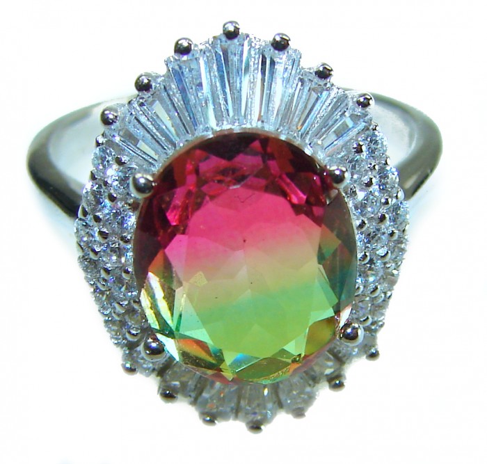 Magnificent 11.2 carat oval cut Pink Tourmaline .925 Silver handcrafted Cocktail Ring s. 8 1/4 - Close-up of oval cut pink tourmaline ring in .925 silver setting