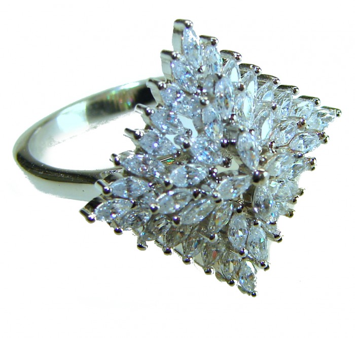 LUXURIOUS 5.2 carat White Topaz .925 Sterling Silver handcrafted Ring s. 8 1/4 - Top view of luxurious white topaz and silver ring.