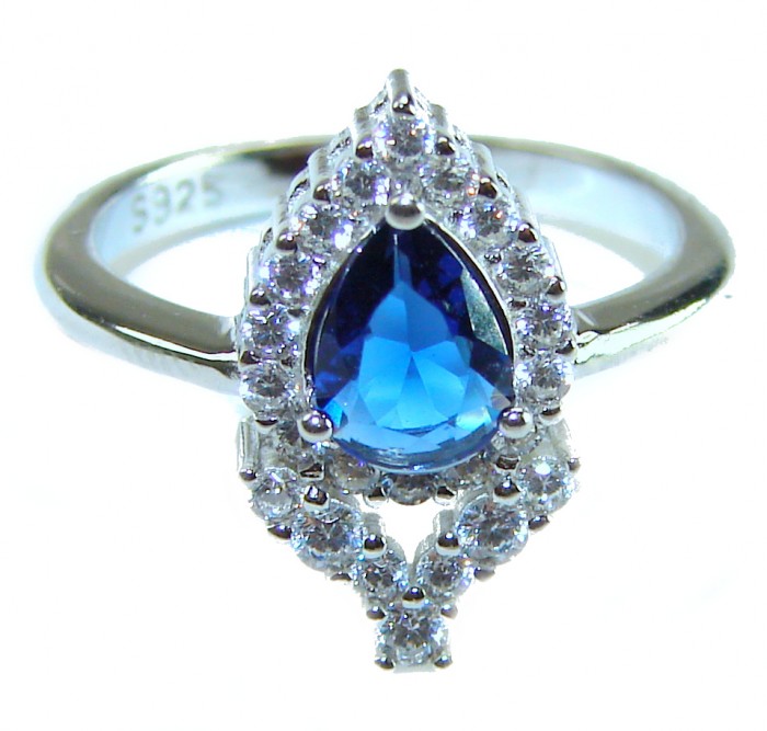Magnificent Jewel 4.2 carat natural Sapphire .925 Sterling Silver Perfectly handcrafted Ring s. 6 - Close-up of sapphire and diamond cluster ring, sterling silver band.