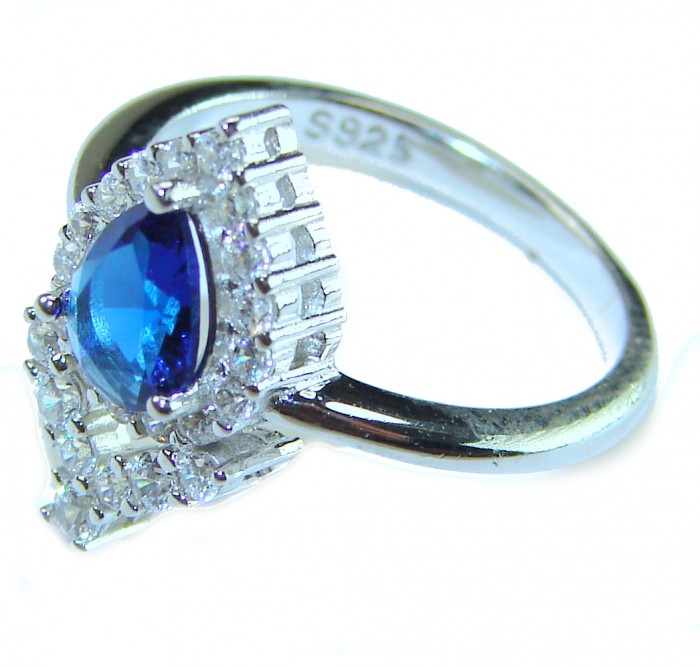 Magnificent Jewel 4.2 carat natural Sapphire .925 Sterling Silver Perfectly handcrafted Ring s. 6 - Side view of sapphire and diamond ring in sterling silver.