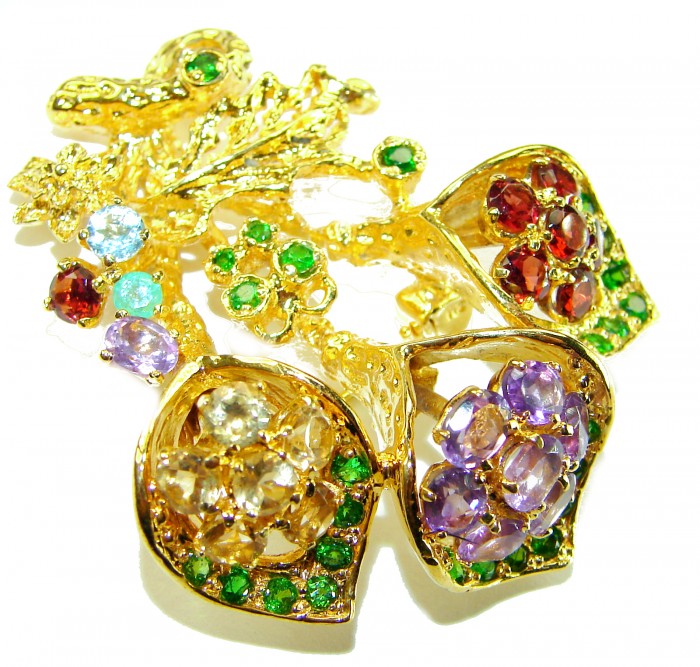 Summer Breeze Precious Multigem .925 Sterling Silver .925 Sterling Silver dipped in 18K Gold Pendant Brooch - Close-up of Summer Breeze multigem .925 Sterling Silver jewelry