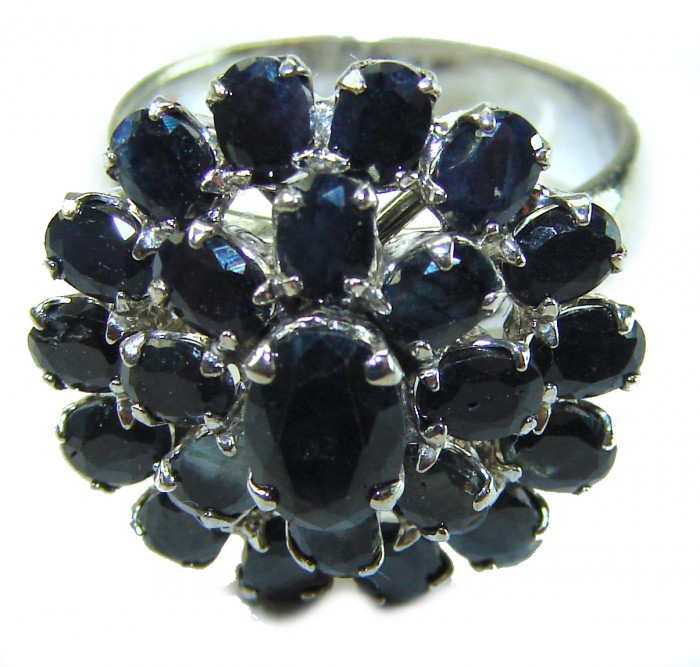 Born to Glam 12.2 carat natural Sapphire .925 Sterling Silver Perfectly handcrafted Ring s. 7 1/4 - Close-up of Born to Glam sapphire ring, top view with multiple stones.